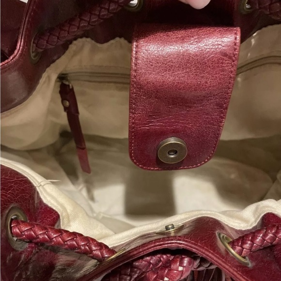 CHARLES DAVID BOHO HOBO BAG TOTE W/ BRAIDED DRAWSTRING TASSELS Burgundy/Oxblood - Picture 13 of 15